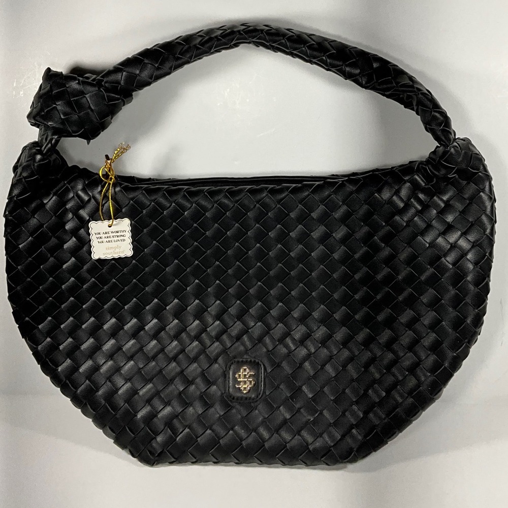 Simply Southern Black Braided Vegan Leather Hobo Bag Woven Knotted Handle NWT